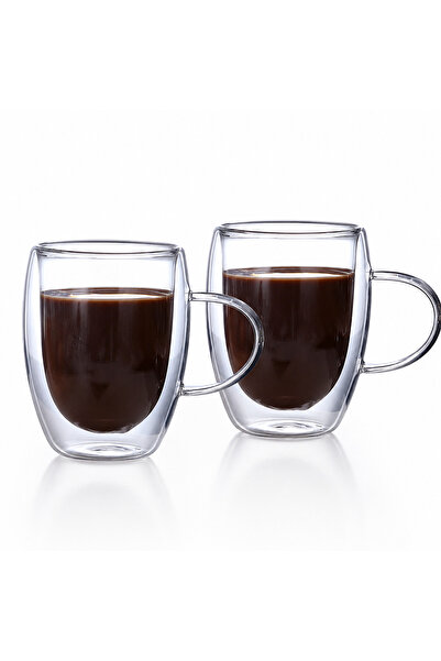 GALORWAY Set 2 Căni cu Pereți Dubli, 150 ml, Sticlă Borosilicată Termorezistentă