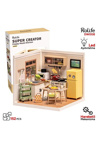 Rolife Puzzle 3D, Happy Meals Kitchen DIY mini casa, plastic, RolIfe, 152 piese