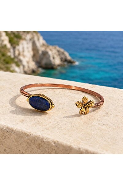 Shinestar atelier Kadın Lapis Lazuli Taşlı Yaprak Figürlü Ayarlanabilir Bakır...