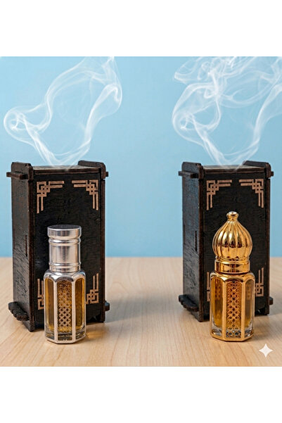 Nida مخلط دهن العود وعطر الشوق، كل واحدة مغلفة في علبة خشبية جميلة