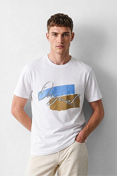 MARKAPIA Erkek %100 Pamuk Bisiklet Yaka Baskılı T-shirt
