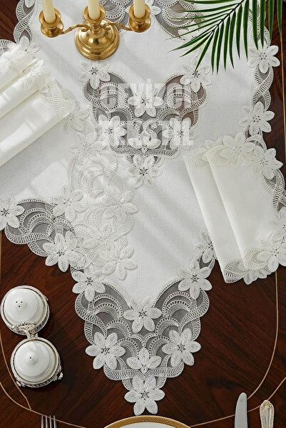 Çt Çeyizci Tekstil Living Room Set 5 Piece Lace Tablecloth Runner Set Linen