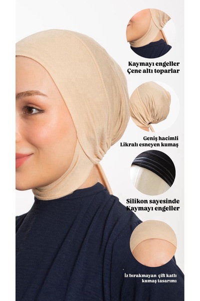 Modamelita Silikonlu bone Kadın tesettür geniş hacimli pratik dikişsiz bağlı kaymaz bone boyun ve çene alt toparlar bone