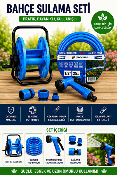Trendinyeri Hortum Makaralı Sulama Seti - 25 M 1/2" Hortum ve Çok Fonksiyonlu...