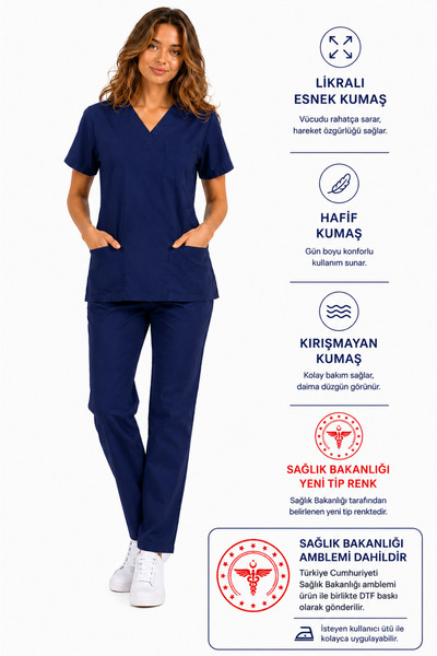 UMAY ÜNİFORMA Scrubs Takım Likralı Esnek Kadın Lacivert Kahve Mint Yeşil Mor ...