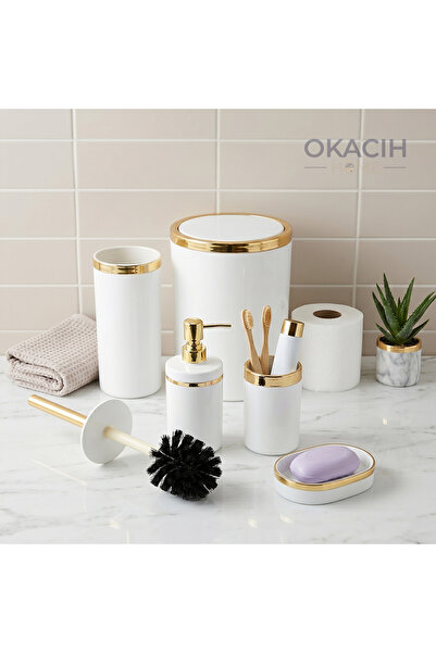 okacih 5 Parça Lüks Akrilik Banyo Seti Gold Siyah ve Beyaz Renk Seçenekli