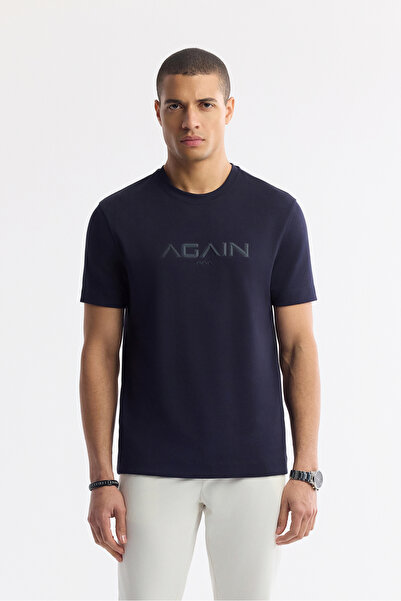 Avva Tricou pentru bărbați, albastru marin, cu gâtul rotund, bi-stretch, inte...
