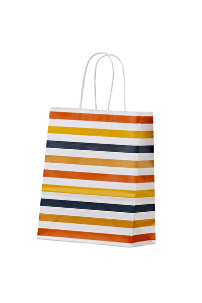 OEM Pungă de hârtie cu mâner răsucit 18 x 8 x 22 CM cu dungi albe PAPIROTI