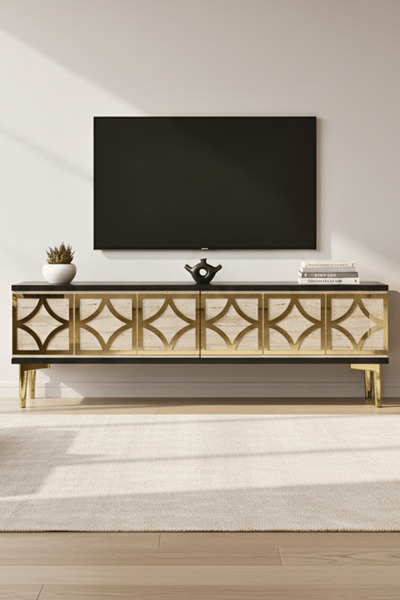 cnyr TSA1237ATG - LEMTV120 TV STAND, TV SEHPASI ANTRASİT - TRAVERTEN - GOLD 1...