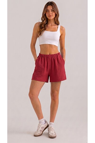 MILL FASHION Kadın Beli Lastikli Cepli Rahat Şort