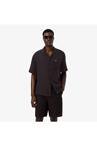 Lacoste Erkek Relaxed Fit Kısa Kollu Koyu Kahverengi Gömlek