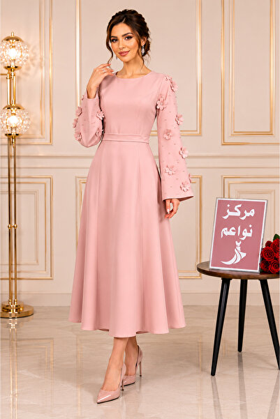 NAWAEIM Long Evening Dress Midi Length Soft Barbie Fabric Burgundy and Flesh ...
