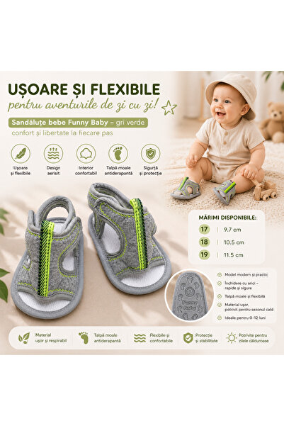Bebelul Sandalute bebe Funny Baby talpa moale gri 0-12 luni