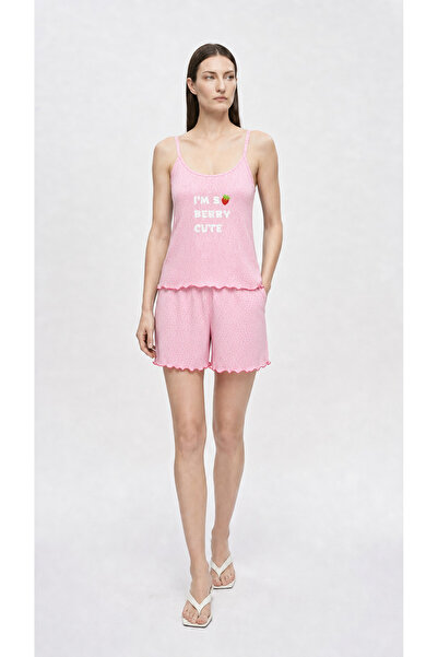 Koza Pembe İnce Askılı Şortlu Pijama Takımı