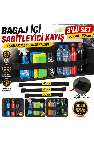 baffhome Araç İçi Bagaj Düzenleyici Sabitleme Kemeri 3 Boy Set - Dağınıklık Ö...