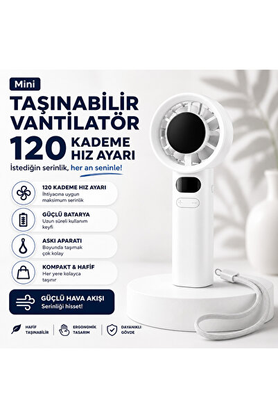 sudora 120 Kademeli Mini Vantilatör | Taşınabilir El Fanı | Güçlü Batarya & A...