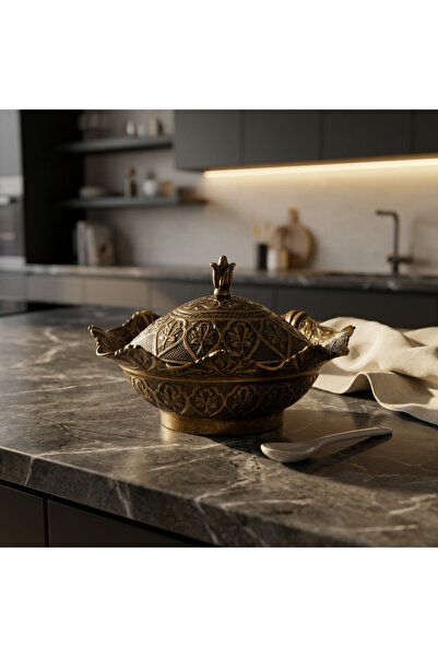 Generic Ottoman Style Elegant Brass Sugar Bowl with Lid - Charming Bronze Col...