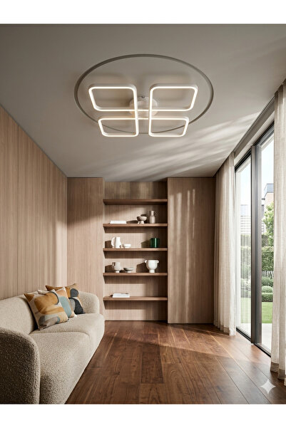 Zeya Lighting Yüksek Aydınlatmal 4'lü  Kare Beyaz Tavan Plafonyer Led avize, ...