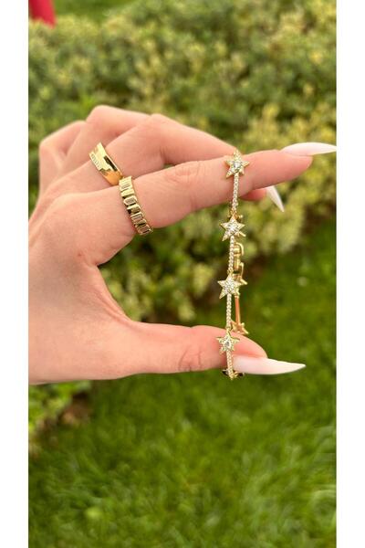 Xuping 17+2 cm Yıldız Taşlı 14K Gold Renk Kadın Bileklik Altın Kaplama Zarif Takı
