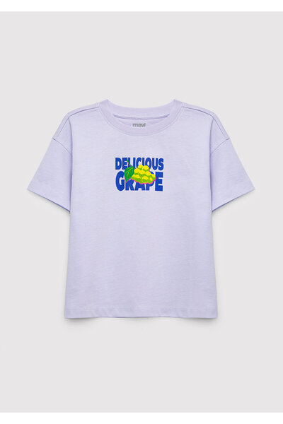 Mavi Tricou mov cu imprimeu struguri, croială lejeră / croială amplă și confo...