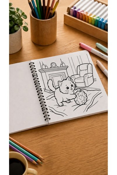 Pink Swan Craft Cozy House Cats Home Cats 20X20 cm Large Coloring Book, Children Adults