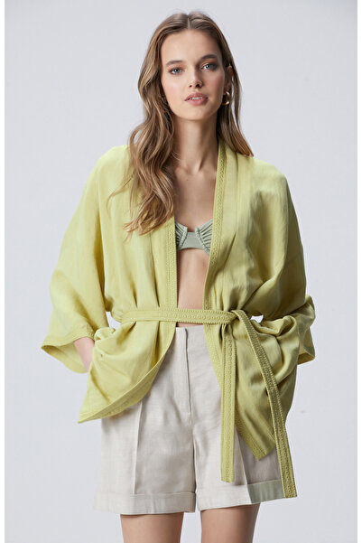 Network Yağ Yeşili Nakışlı Kaftan