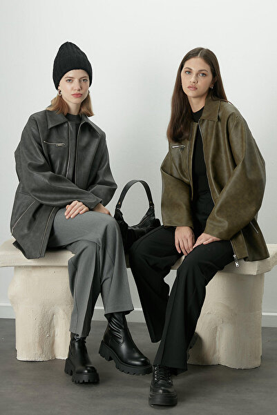 Manuka Lederjacke mit Antik-Effekt in Anthrazit