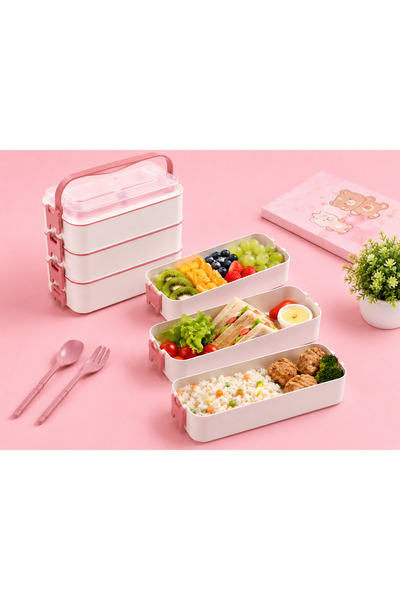 Gondol 3 Layer Lunch Box 3x428ml with Spoon & Fork Food Storage Container
