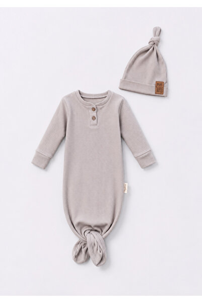 Pmini Gray Baby Sleeping Bag with Tie Detail and Hat
