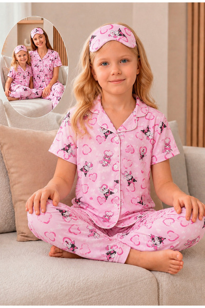 Kidora Kids Kız Çocuk Pamuklu Pembe Renk Desenli Gömlek Yaka Düğmeli Kısa Kol...