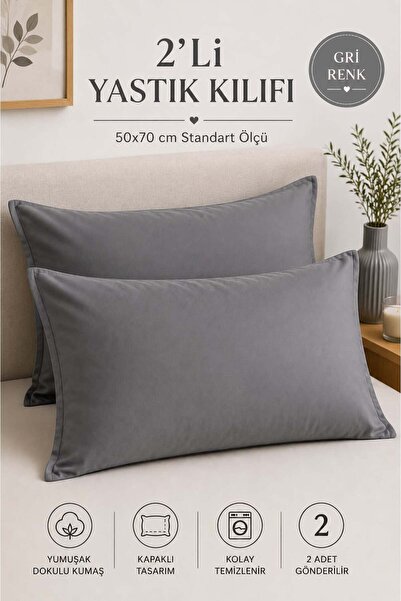 B2B Plus 2 Adet Pamuklu 50x70 Cm Yastık Kılıfı | Antrasit