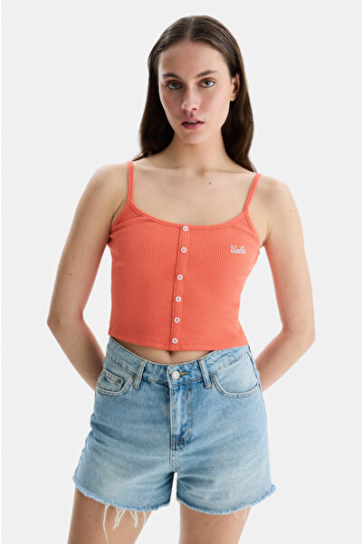 UCLA RHODES Καυτό ροζ λουράκι με κέντημα από βαμβάκι Standard Fit Γυναικείο Crop