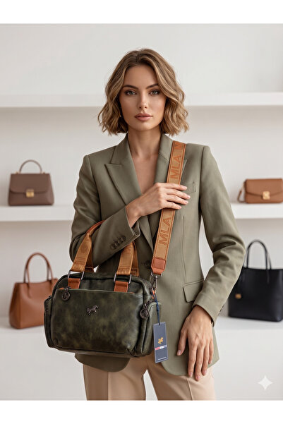 H&D COLLECTİON Geantă de damă verde kaki cu buzunare multiple și curea de umăr