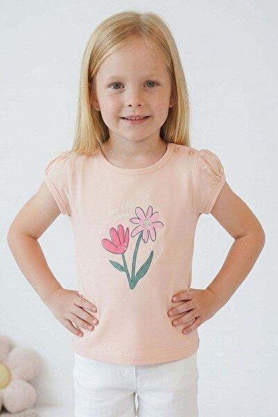 Breeze Tricou pentru fete cu imprimeu floral colorat, 1,5-5 ani, pudră