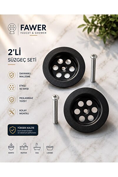 FAWER Faucet & Shower Siyah Lavabo Süzgeci 2'li - 510B2