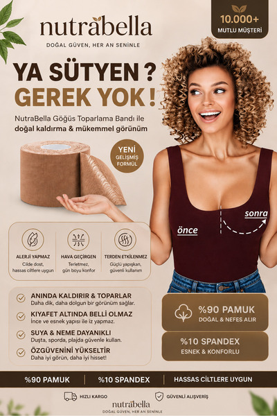 NutraBella Göğüs Toparlama Bandı 5 Metre Ten Rengi – Straplez ve Dekolteli Kı...