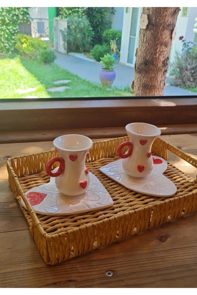 senseoftouch Çay Bardağı Seramik El Yapımı Kalpli iki Kişilik