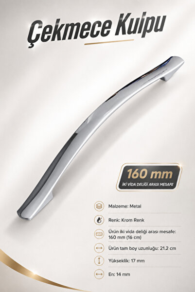 NZB Metal Kulp 160 mm-16 cm Mobilya Çekmece Mutfak Dolabı Dolap Kapak Krom Ku...