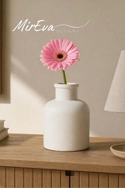 MİREVA Mini Dekoratif Vazo, Beyaz, Taş Tozu, 10 cm, El Yapımı, Modern İskandi...