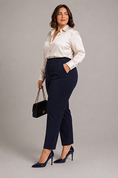 OYERGA MODA Women's Plus Size Elastic Waist Classic Cut Trousers