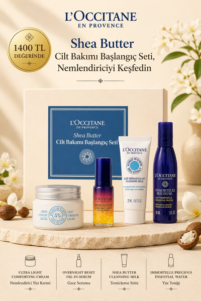 L'Occitane Shea Butter Cilt Bakımı Başlangıç Seti, Nemlendirici ve Besleyici,...