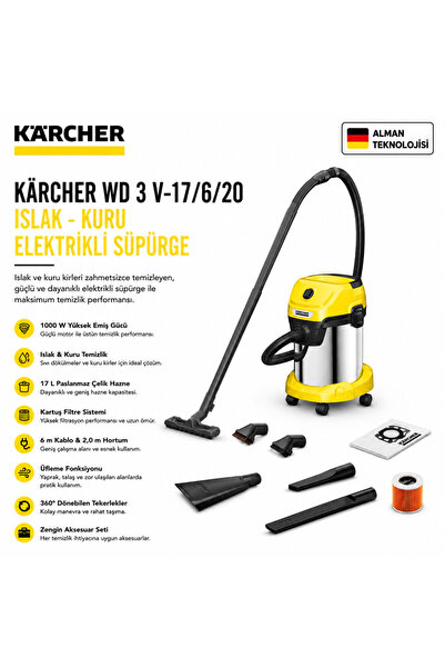 Karcher Kaercher WD 3 V-17/6/20 Islak - Kuru Elektrikli Süpürge