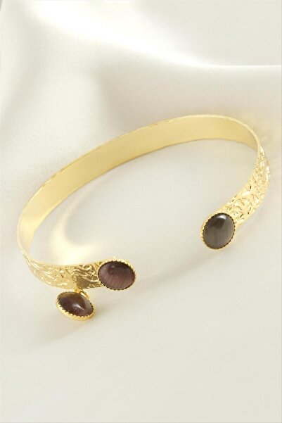 Generic Brand Glblseme Dangle Glass Stone Clamp Bracelet (220827) - Brown
