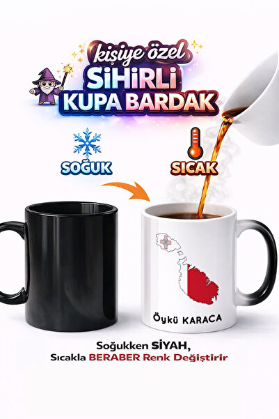 Kirbi Reklam كوب سحري من البورسلين مطبوع على الوجهين بتصميم علم مالطا هدية