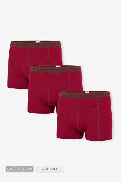 Steve Wolls Boxer clasic din bambus pentru bărbați, roșu Claret, 3 piese - 25101