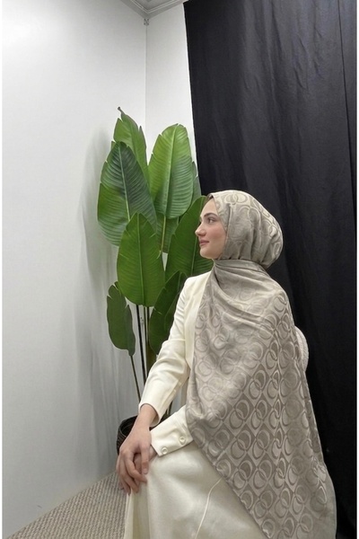 Sade Scarfs Halka Desen Pamuk Jakar ŞAL Vizon