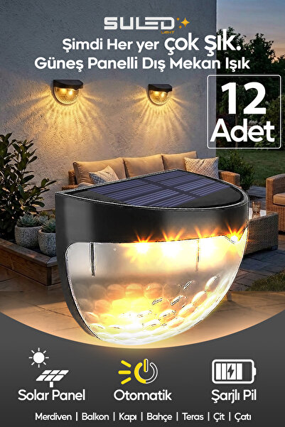 SULED Köşebent Gün Işığı 12 Adet Bahçe Aydınlatma Güneş Panelli Dış Mekan Işı...