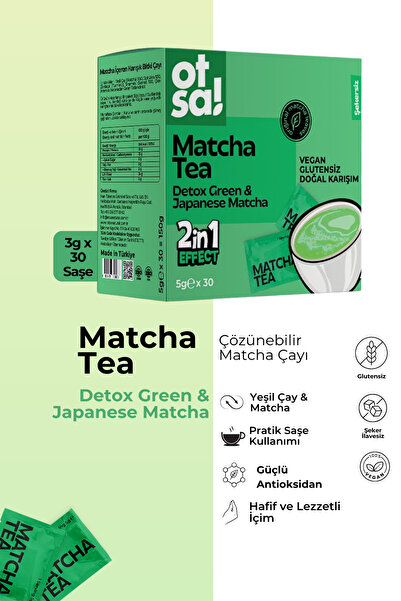 Otsa Japanese Matcha Çayı; Çilek Aromalı, Spirulina, Zerdeçal ve Sinameki İçe...