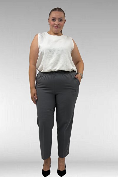 Eslina 29020 Large Size Elastic Waist Flared Leg Trousers - Anthracite