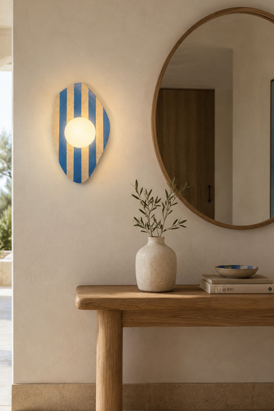 Baz Aydınlatma Simple Blue Striped Travertine Marble Wall Sconce Organic Form Lighting on - Off G9 Bulb Included